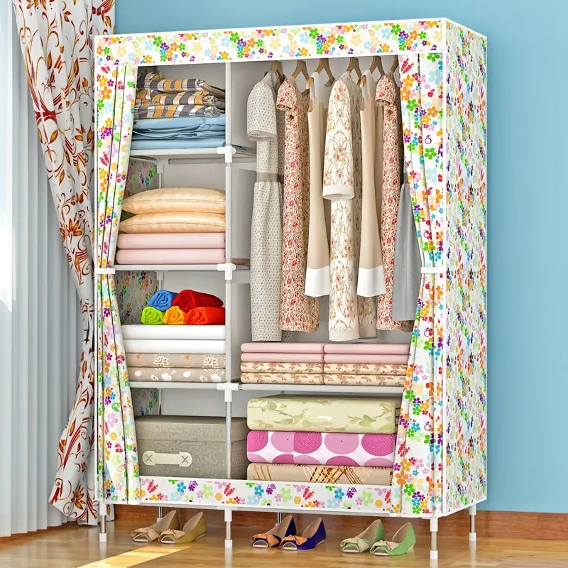 Portable Wardrobe Storage Organizer with Hanging Rods